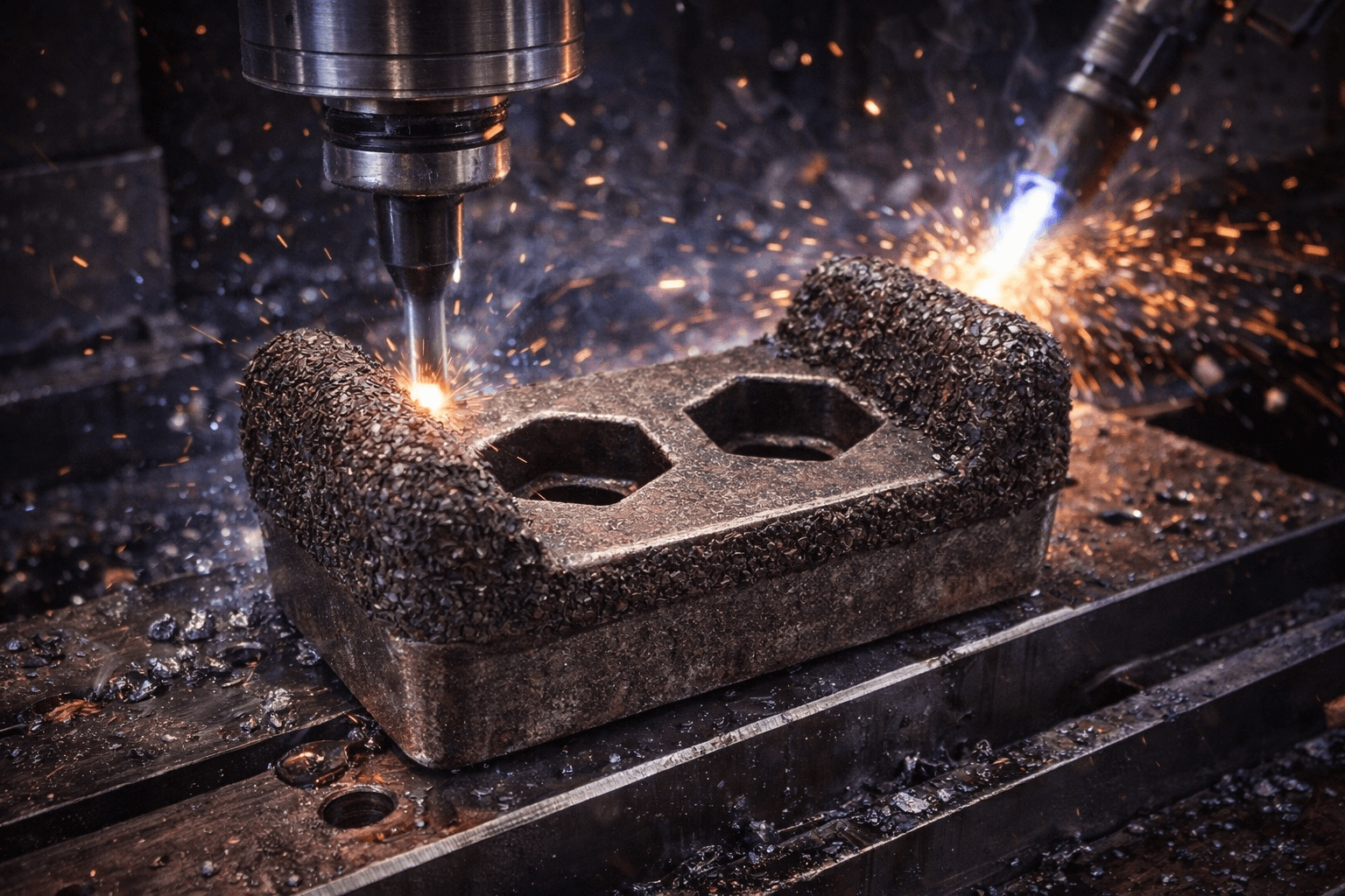 Close-up of shop work on a wear part